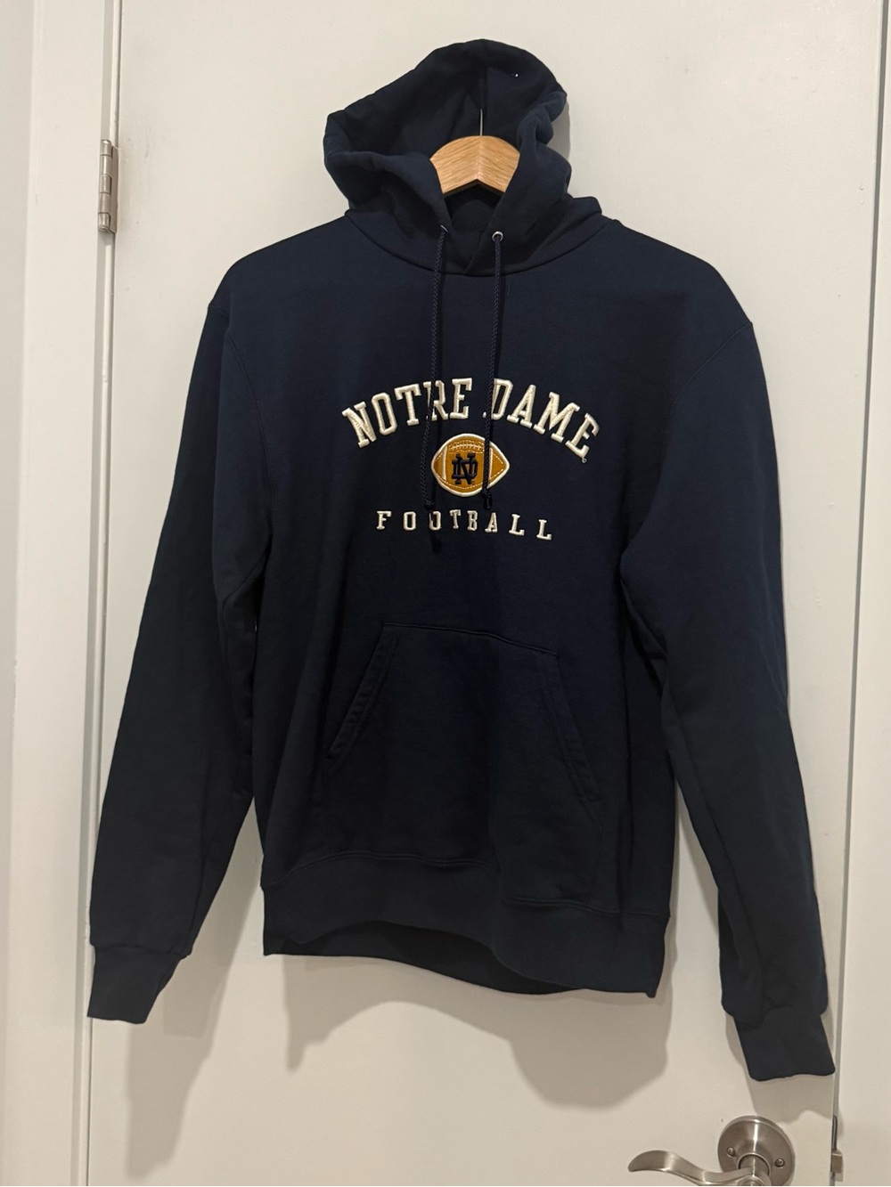 Champion Notre Dame Football Hoodie Women’s M Navy Gold Embroidered